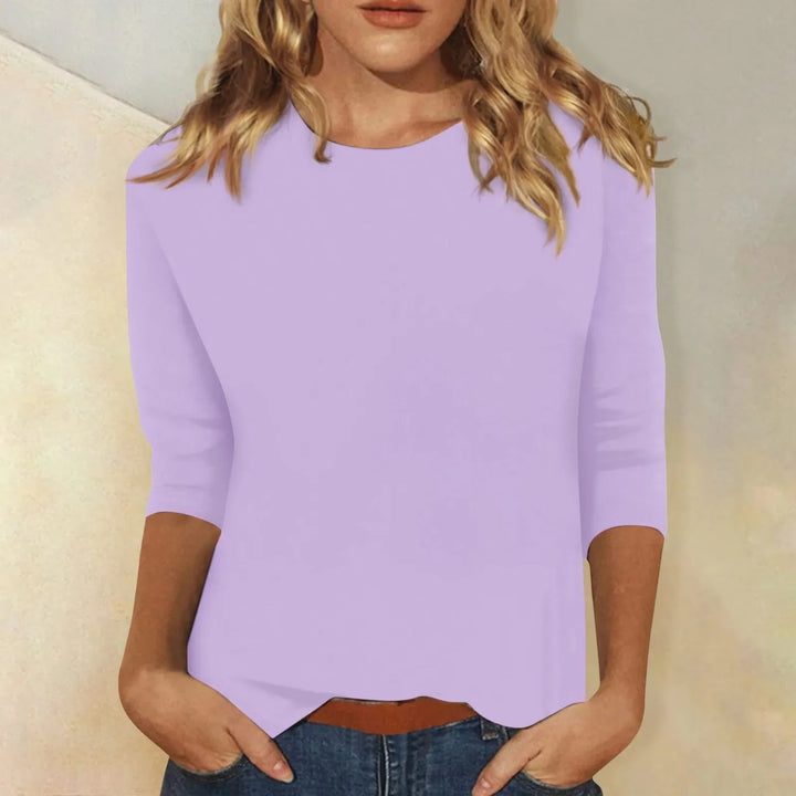 Purple Women's Long Sleeve Crew Neck Top — Jade Cotton Casual Everyday - Studio Front