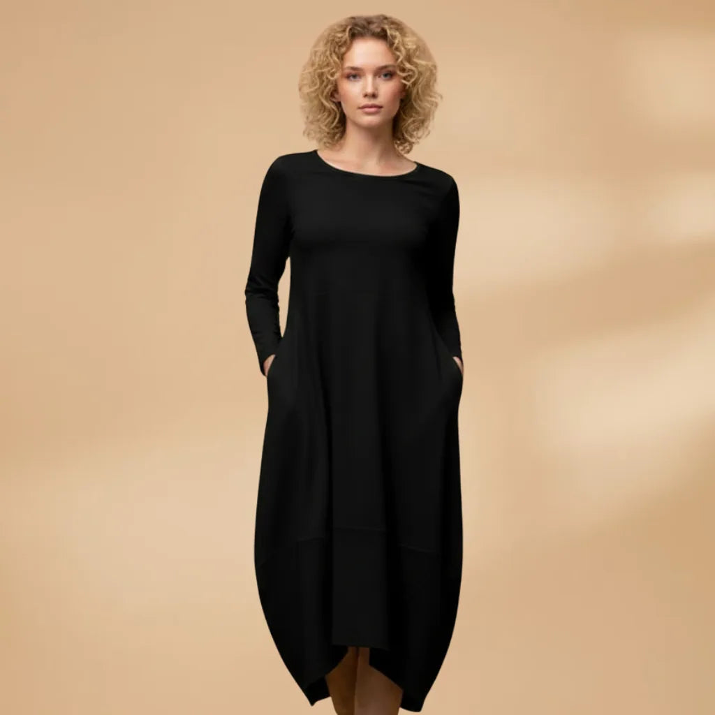 Ava | Long Sleeve Round Neck Midi Dress
