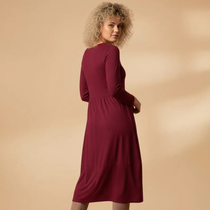Ava | Long Sleeve Round Neck Midi Dress