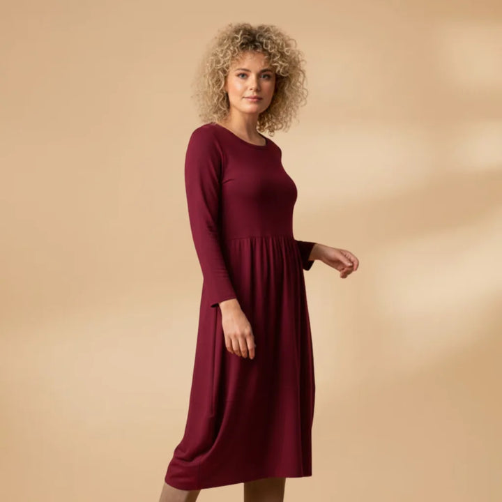 Ava | Long Sleeve Round Neck Midi Dress
