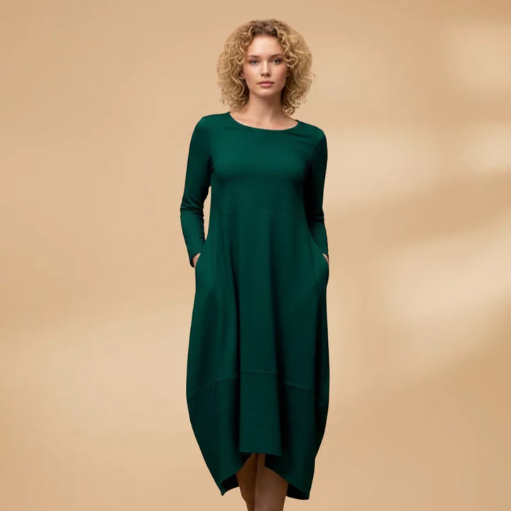 Ava | Long Sleeve Round Neck Midi Dress