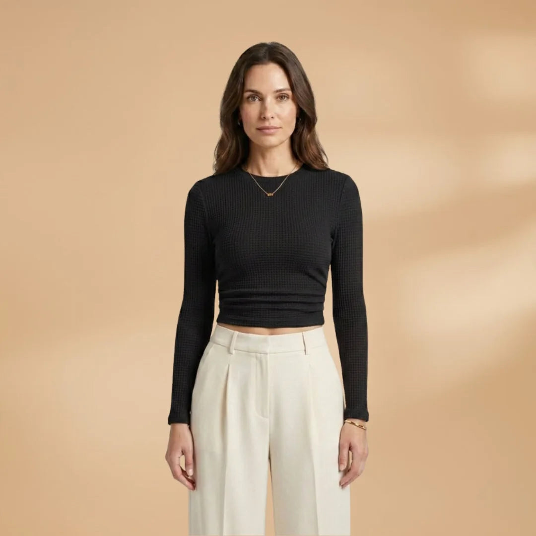 Elena | Long Sleeve Midi Dress with Textured Waffle Knit