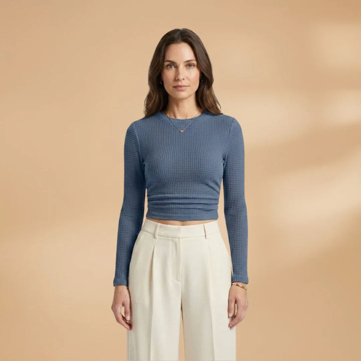 Elena | Long Sleeve Midi Dress with Textured Waffle Knit