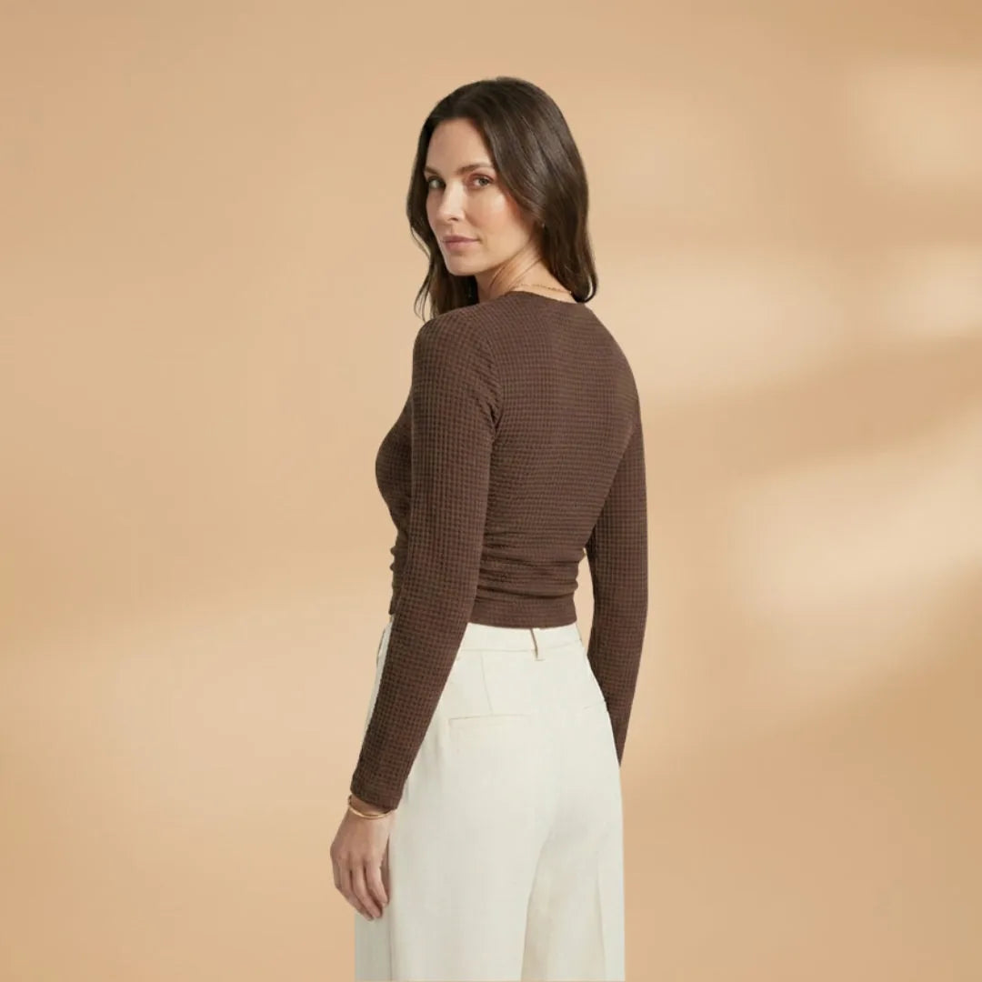 Elena | Long Sleeve Midi Dress with Textured Waffle Knit