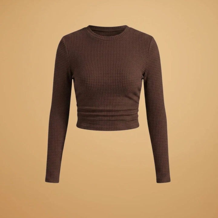 Elena | Long Sleeve Midi Dress with Textured Waffle Knit