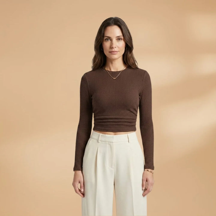 Elena | Long Sleeve Midi Dress with Textured Waffle Knit