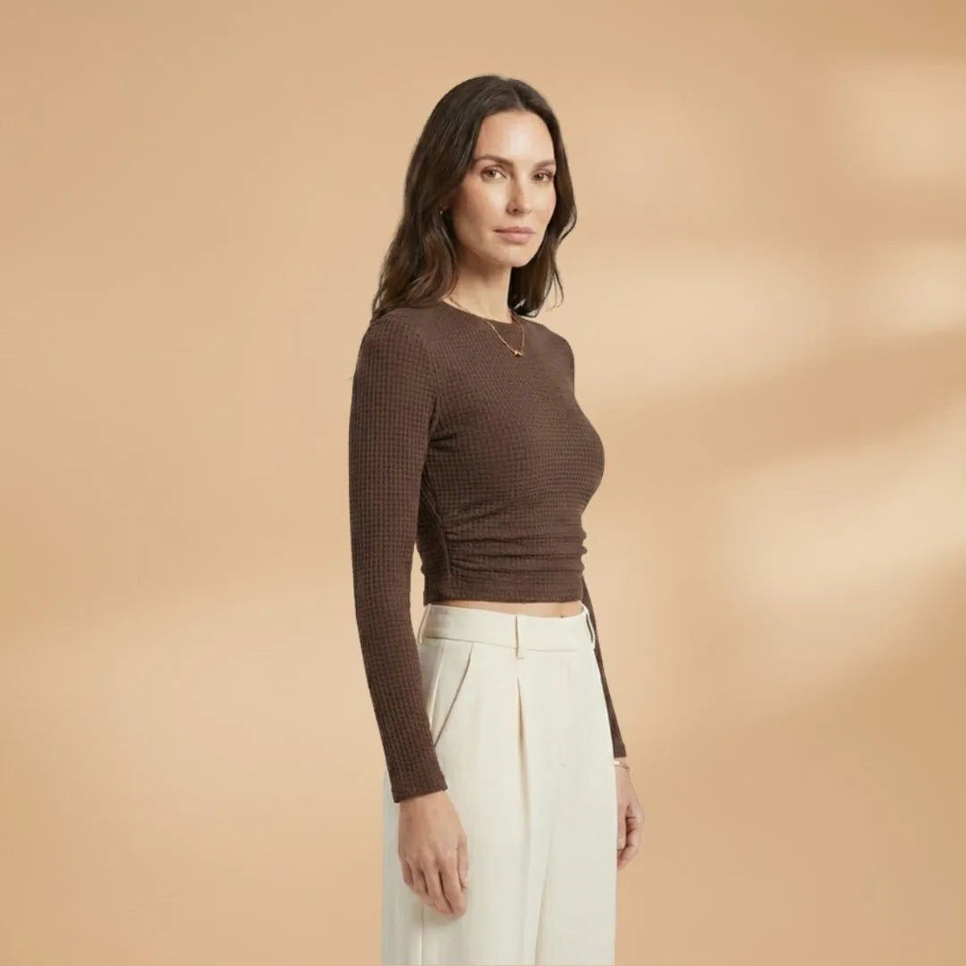 Elena | Long Sleeve Midi Dress with Textured Waffle Knit