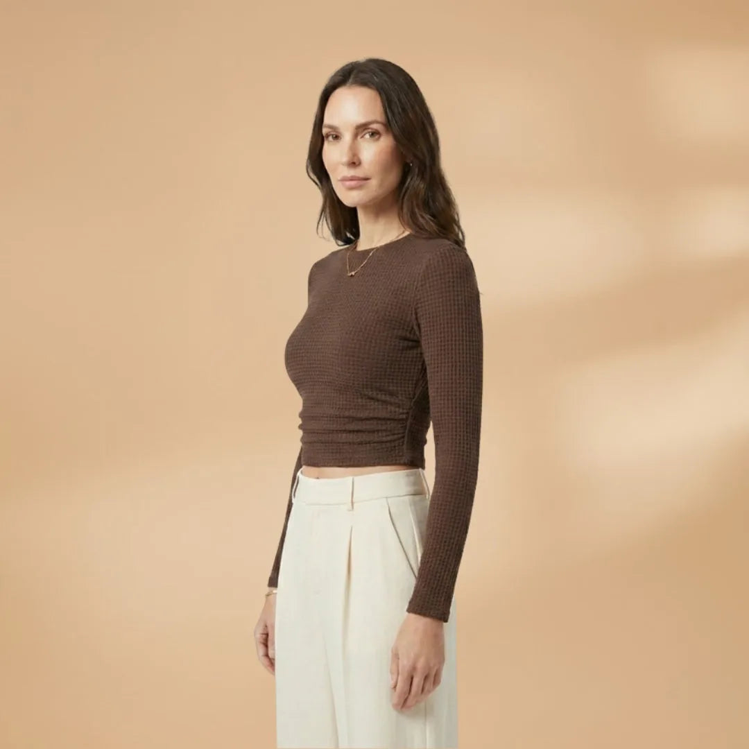 Elena | Long Sleeve Midi Dress with Textured Waffle Knit