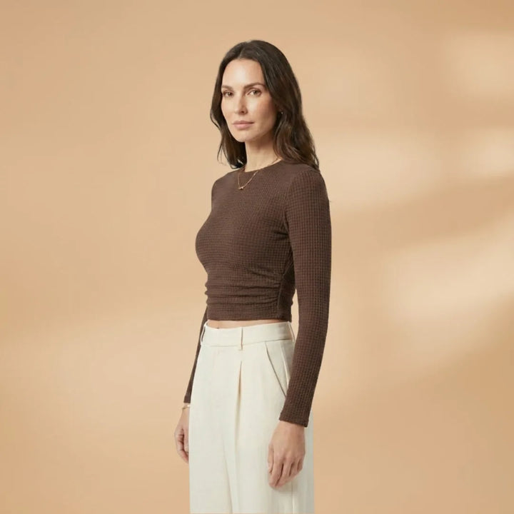 Elena | Long Sleeve Midi Dress with Textured Waffle Knit