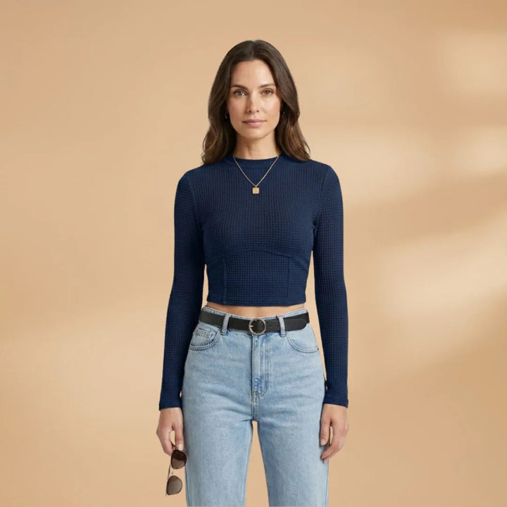 Elena | Long Sleeve Midi Dress with Textured Waffle Knit