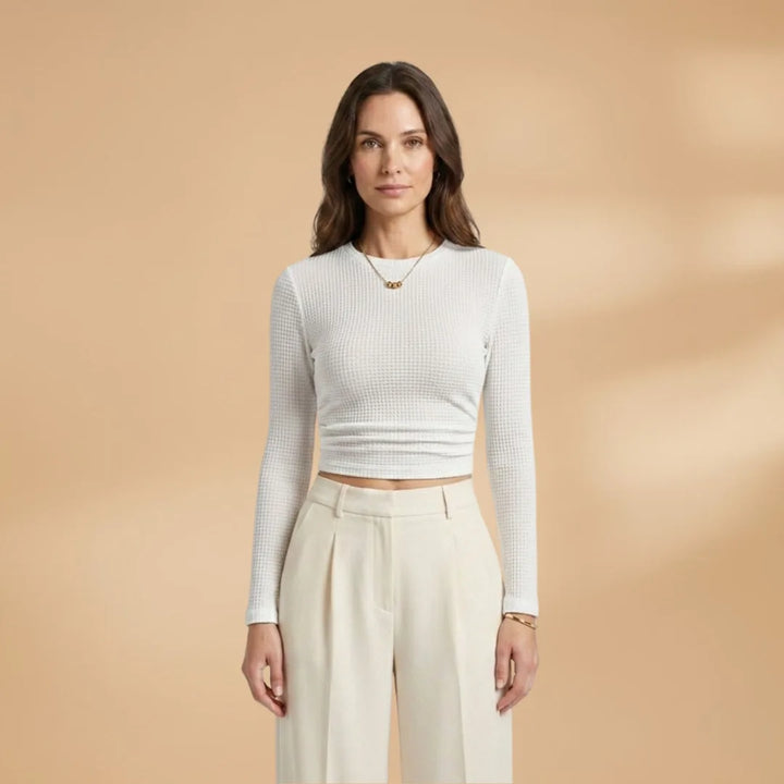 Elena | Long Sleeve Midi Dress with Textured Waffle Knit
