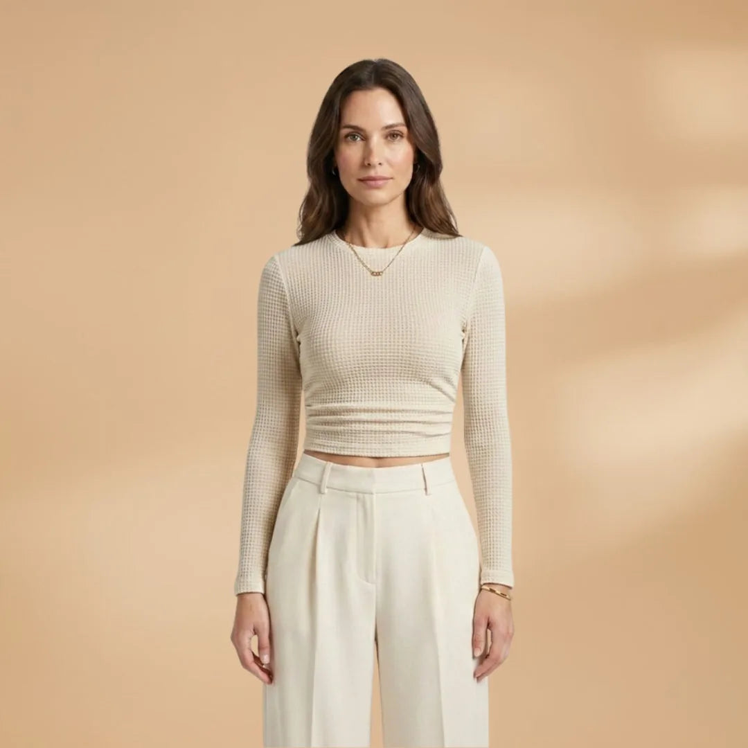 Elena | Long Sleeve Midi Dress with Textured Waffle Knit