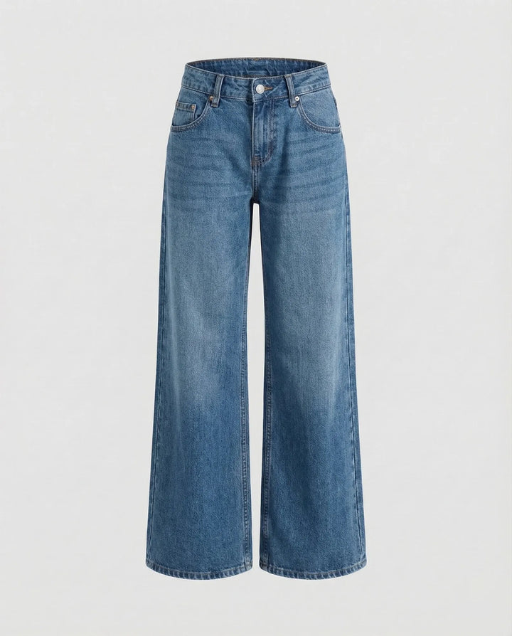 Blue Women's Low Rise Straight Jeans - Flat Lay Medium