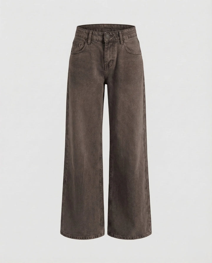 Brown Women's Low Rise Straight Jeans - Flat Lay