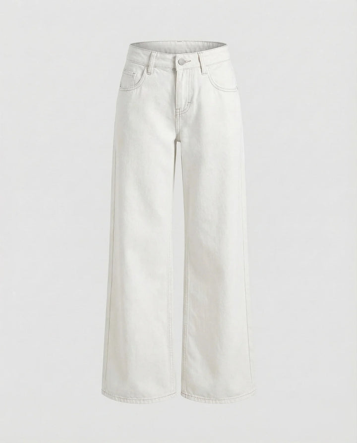 Cream Women's Low Rise Straight Jeans - Flat Lay