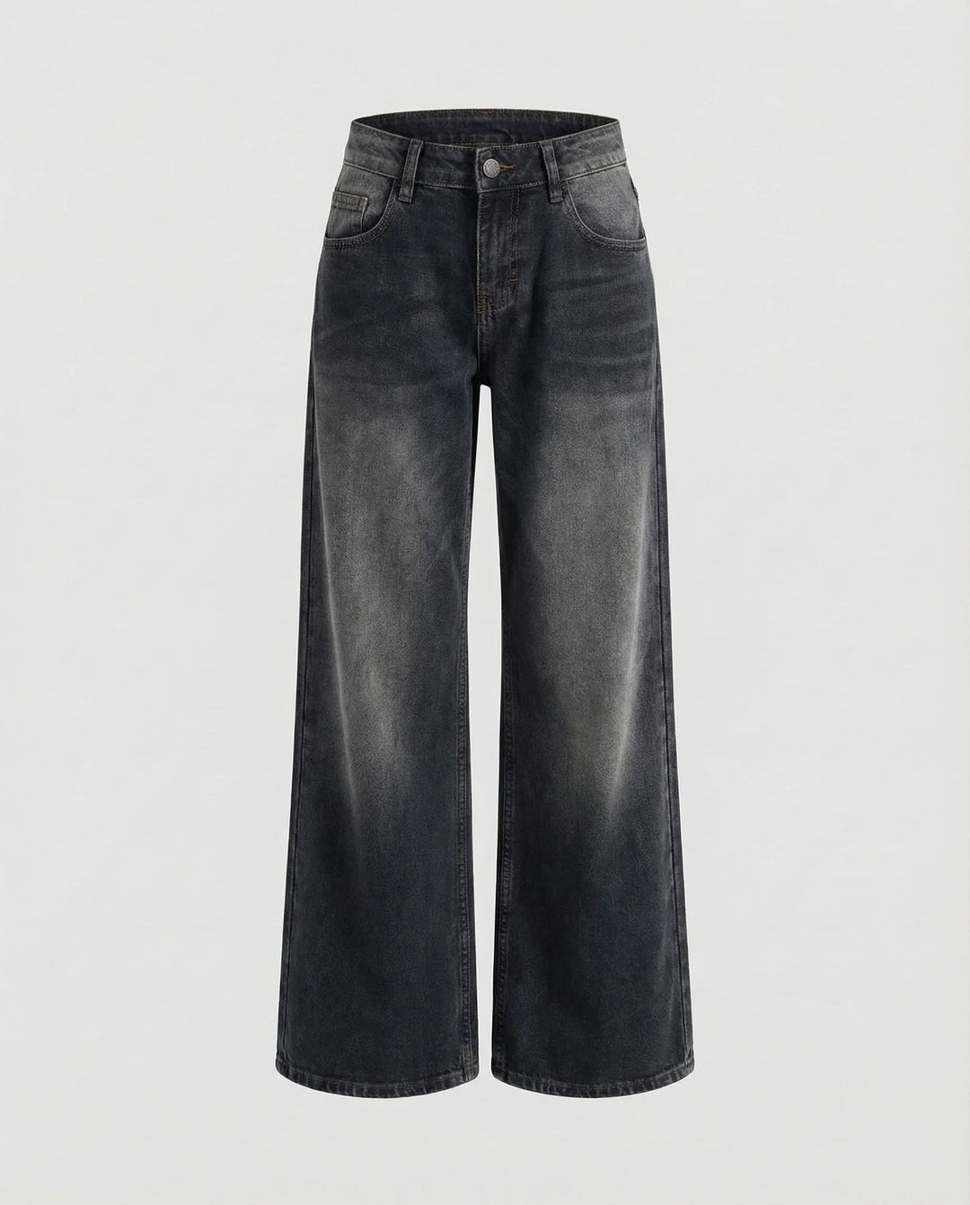 Dark Gray Women's Low Rise Straight Jeans - Flat Lay Charcoal