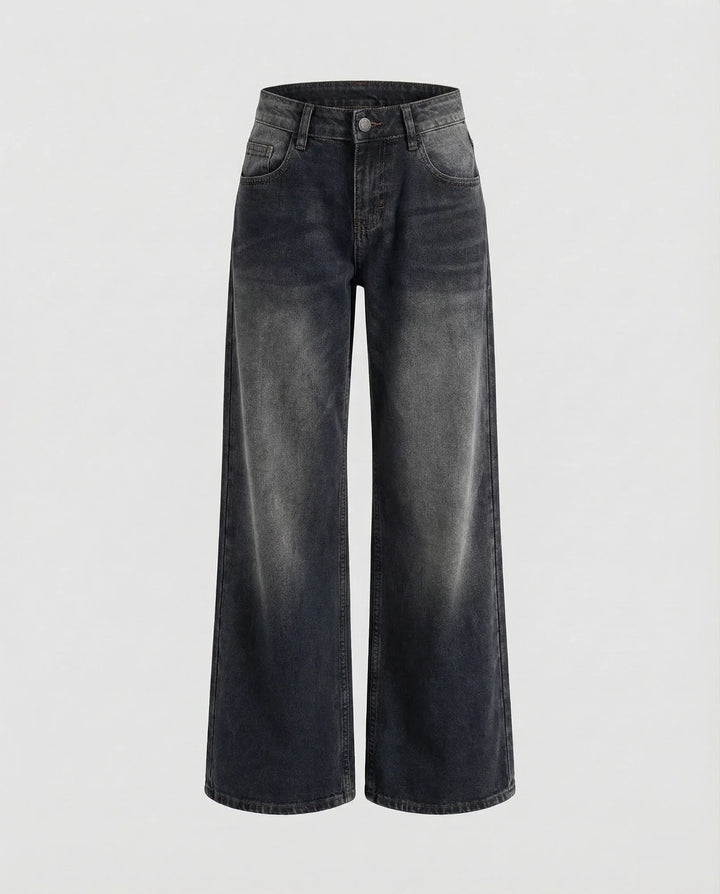 Dark Gray Women's Low Rise Straight Jeans - Flat Lay Charcoal
