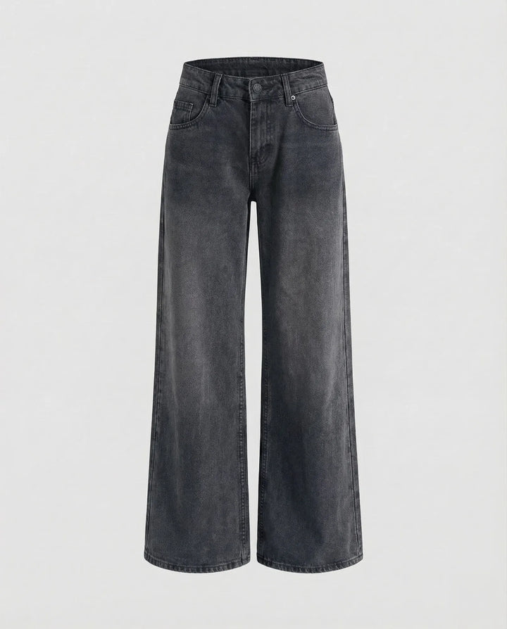 Dark Gray Women's Low Rise Straight Jeans - Flat Lay