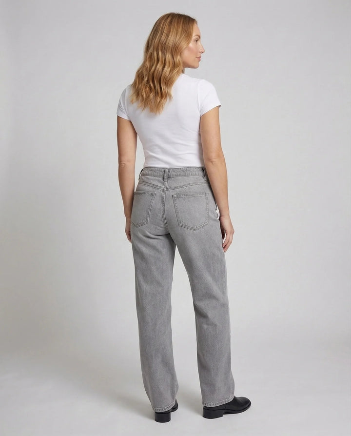Light Gray Women's Low Rise Straight Jeans - Back Detail