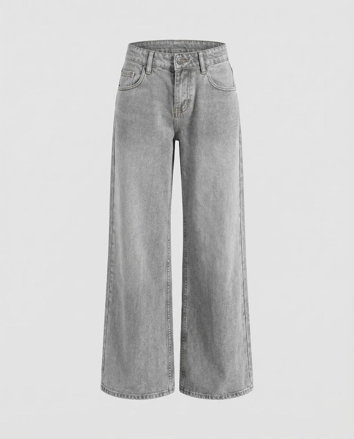 Light Gray Women's Low Rise Straight Jeans - Flat Lay
