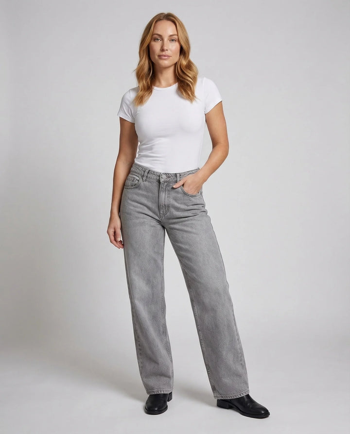 Light Gray Women's Low Rise Straight Jeans - Front Full