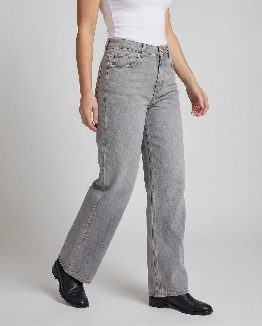 Light Gray Women's Low Rise Straight Jeans - Side Pose