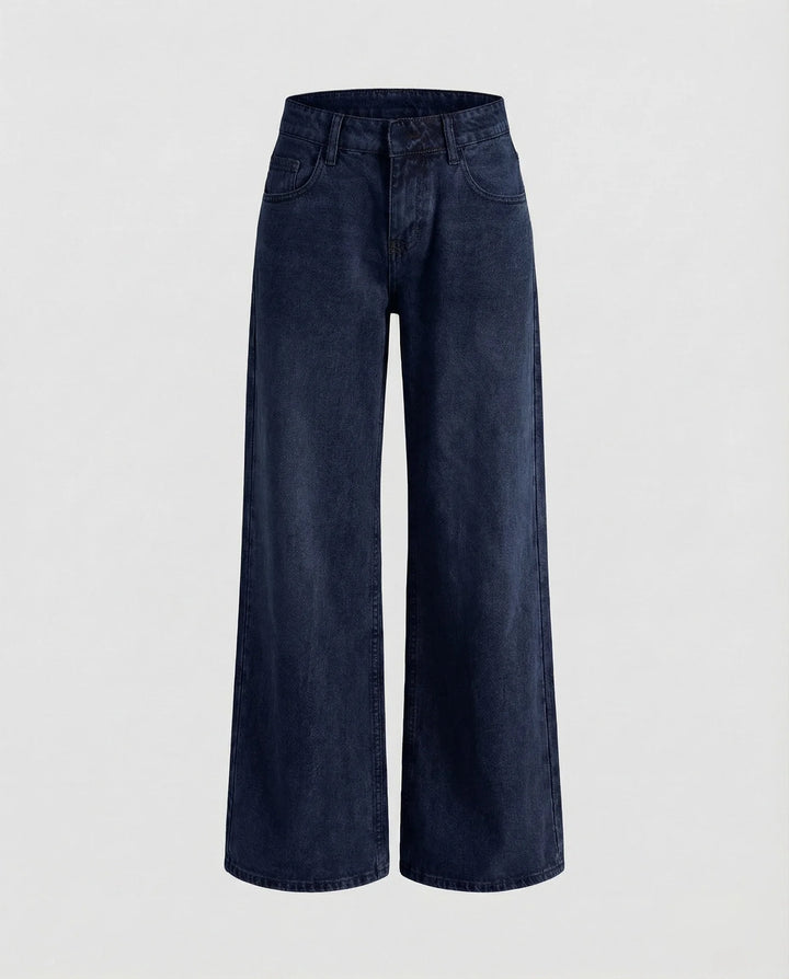 Navy Blue Women's Low Rise Straight Jeans - Flat Lay