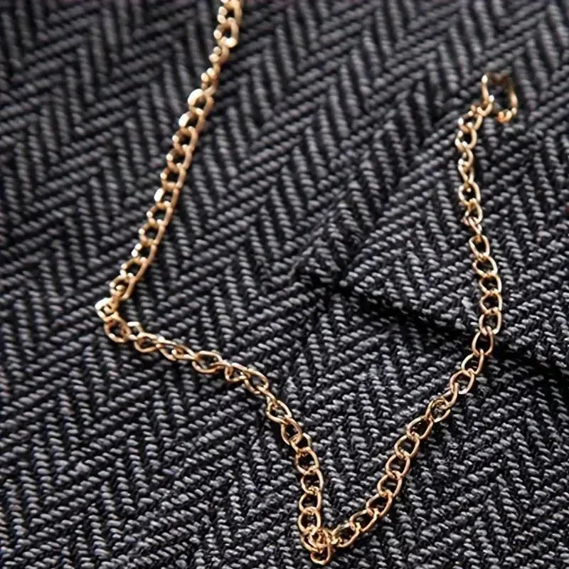 Dark Grey Men's Herringbone Waistcoat — Everett Lapel Button-Front Classic - Chain Detail