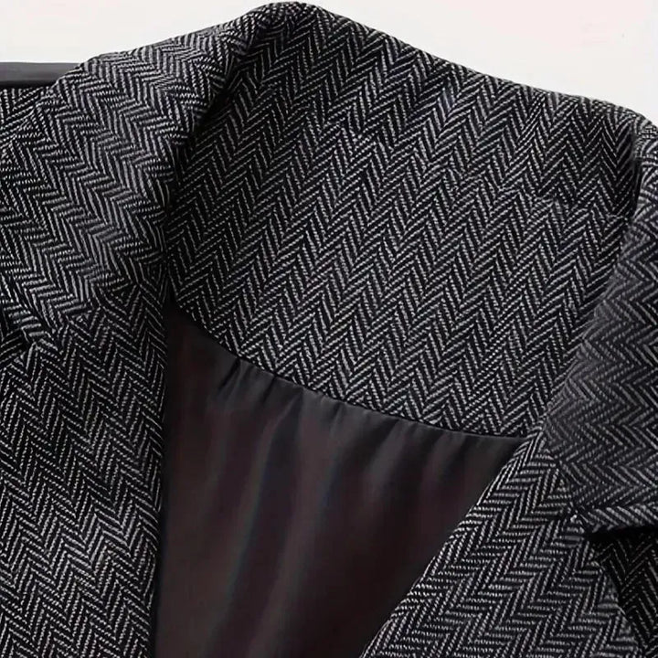 Dark Grey Men's Herringbone Waistcoat — Everett Lapel Button-Front Classic - Fabric Texture