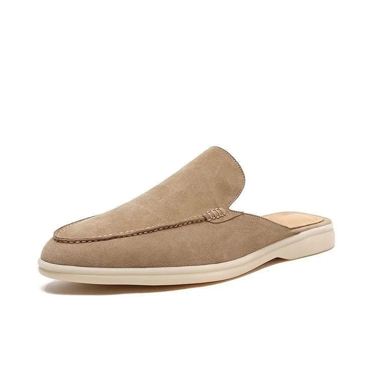 Beige Men's Suede Backless Loafers — Oscar Slip-On Summer Style - Side Angle