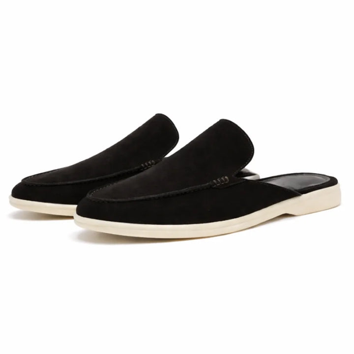 Black Men's Suede Backless Loafers — Oscar Slip-On Summer Style - Front Pair