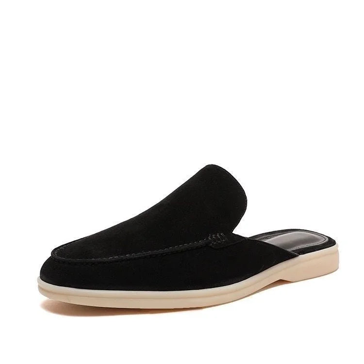 Black Men's Suede Backless Loafers — Oscar Slip-On Summer Style - Side Single