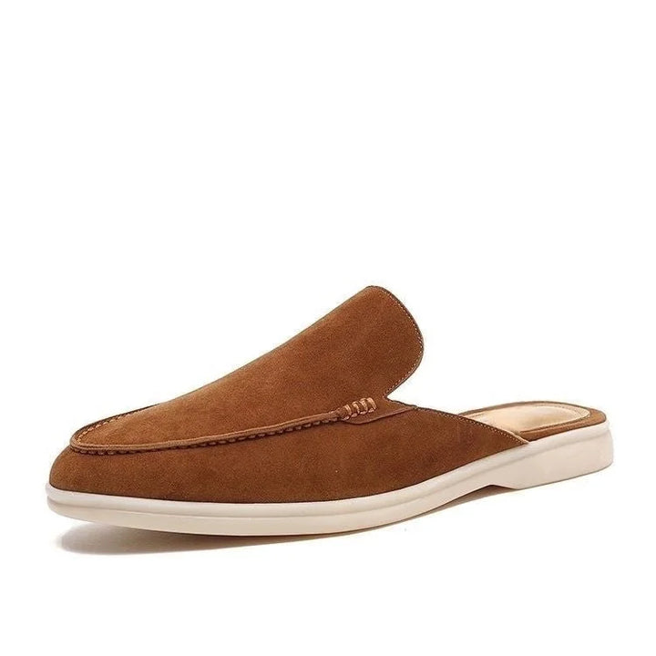 Brown Men's Suede Backless Loafers — Oscar Slip-On Summer Style - Side Pose
