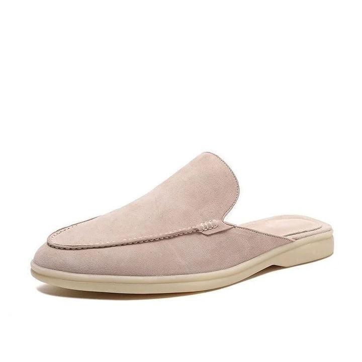 Khaki Men's Suede Backless Loafers — Oscar Slip-On Summer Style - Side Profile
