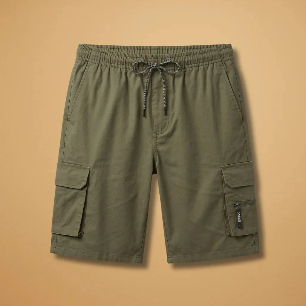 Army Men's Cargo Shorts — Fletcher Drawstring Utility Pockets - Green Flat Lay