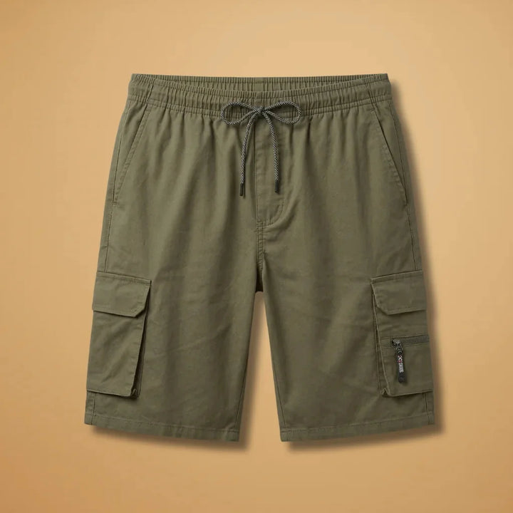 Army Men's Cargo Shorts — Fletcher Drawstring Utility Pockets - Green Flat Lay