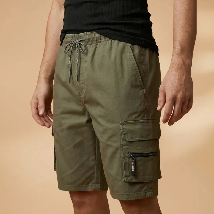 Army Men's Cargo Shorts — Fletcher Drawstring Utility Pockets - Green Front Pocket Detail
