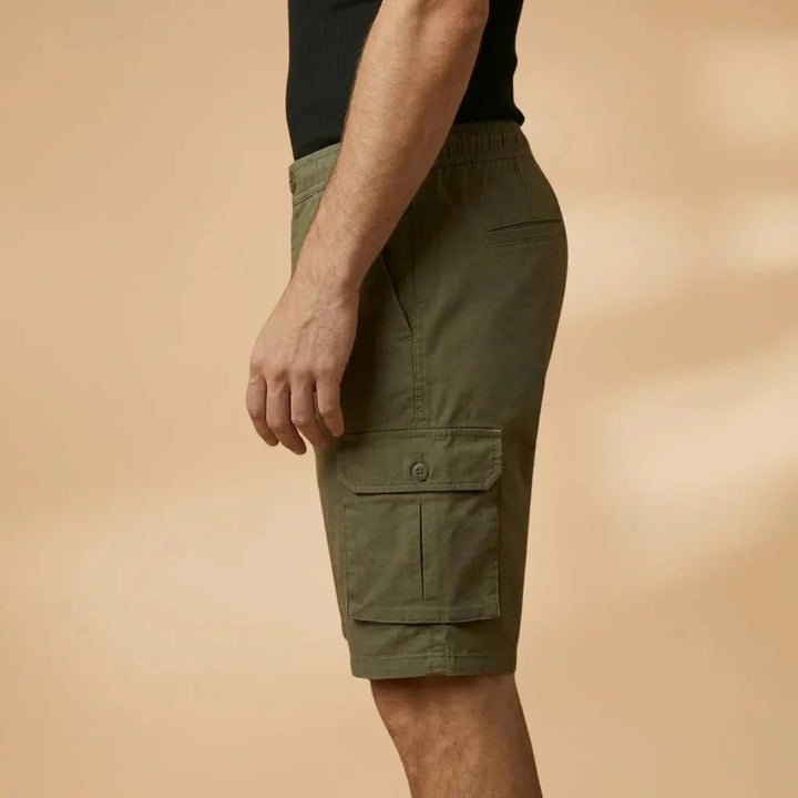 Army Men's Cargo Shorts — Fletcher Drawstring Utility Pockets - Green Side Cargo Pocket