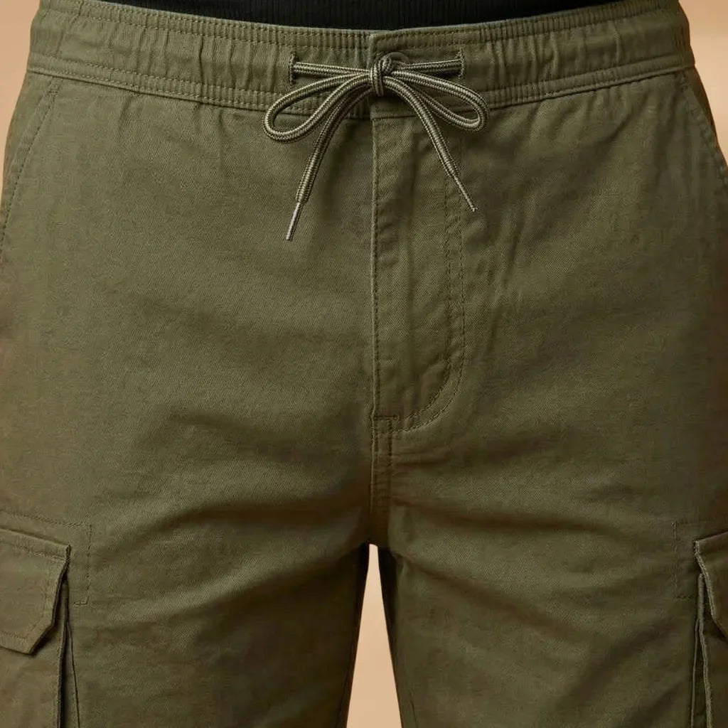 Army Men's Cargo Shorts — Fletcher Drawstring Utility Pockets - Green Waistband Drawstring