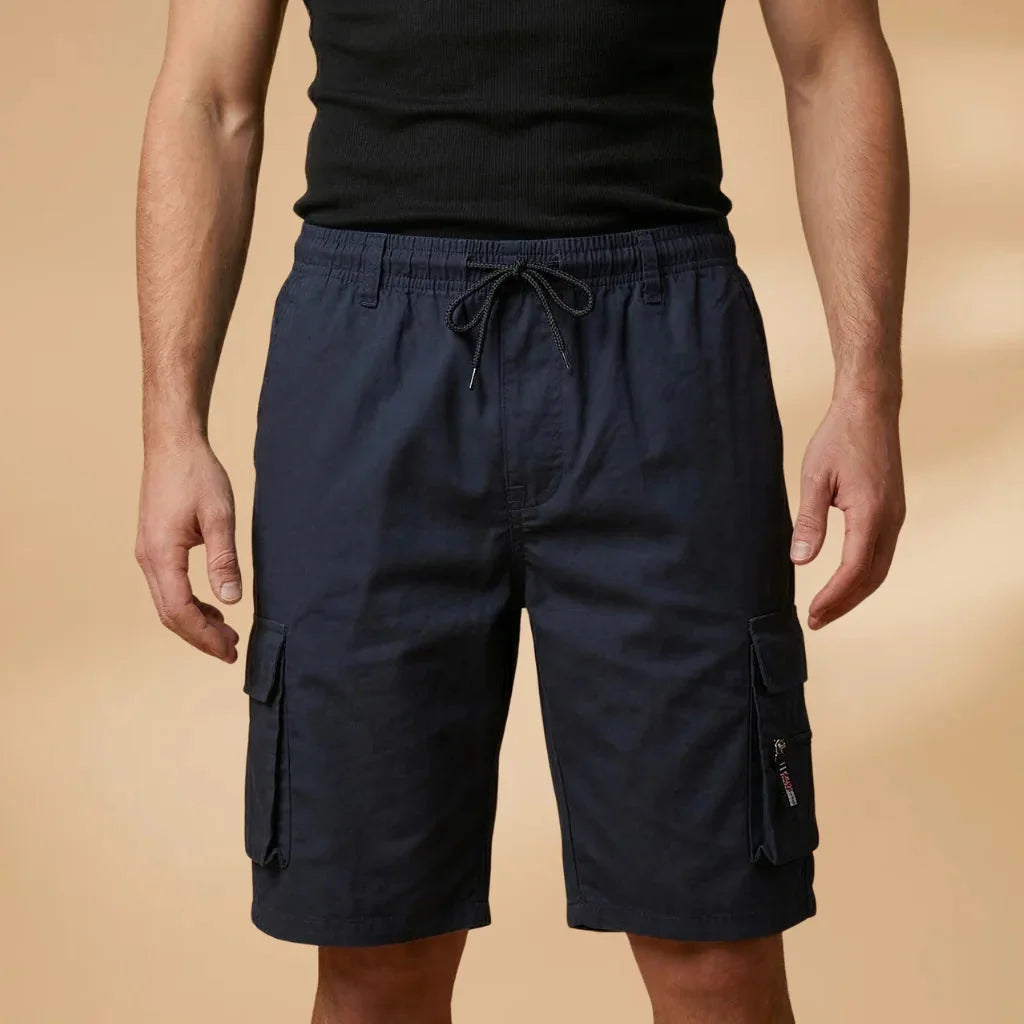 Navy Blue Men's Cargo Shorts — Fletcher Drawstring Utility Pockets - Front Full