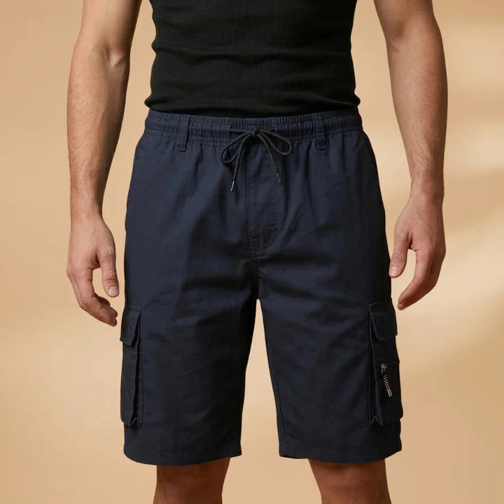 Navy Blue Men's Cargo Shorts — Fletcher Drawstring Utility Pockets - Front Full