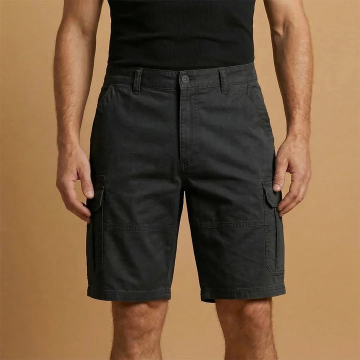 Black Men's Cotton Cargo Shorts with Pockets — Archie Utility Flap Multi - Front