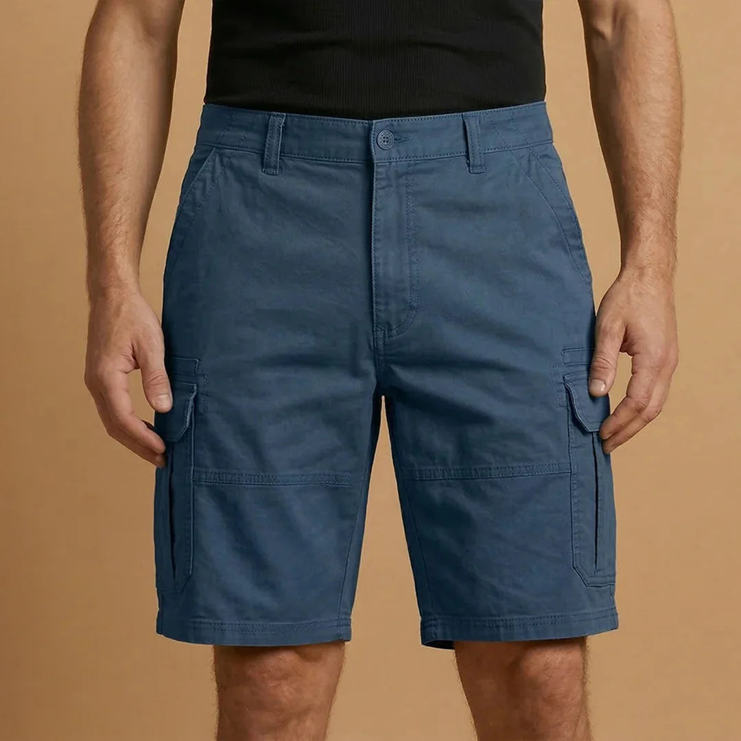 Blue Men's Cotton Cargo Shorts with Pockets — Archie Utility Flap Multi - Front