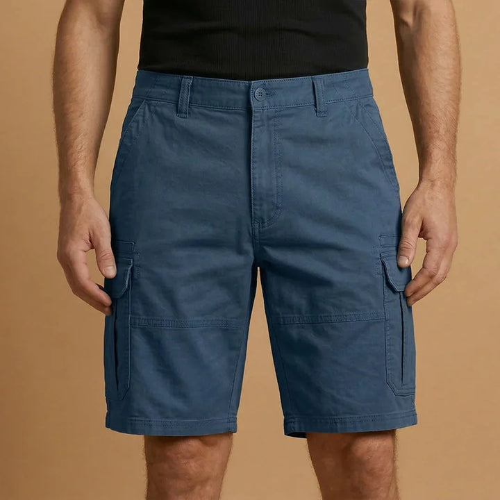 Blue Men's Cotton Cargo Shorts with Pockets — Archie Utility Flap Multi - Front