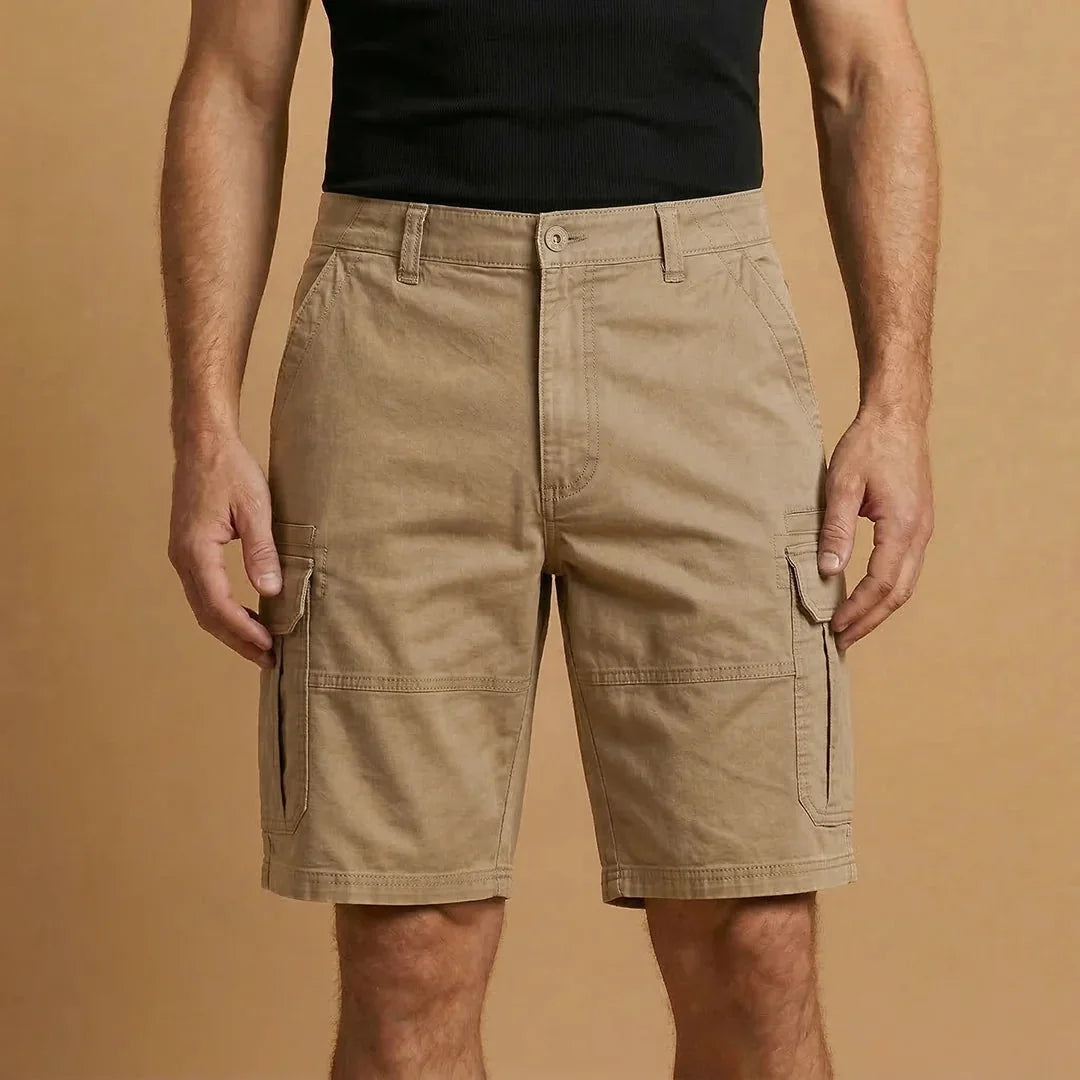 Brown Men's Cotton Cargo Shorts with Pockets — Archie Utility Flap Multi - Front