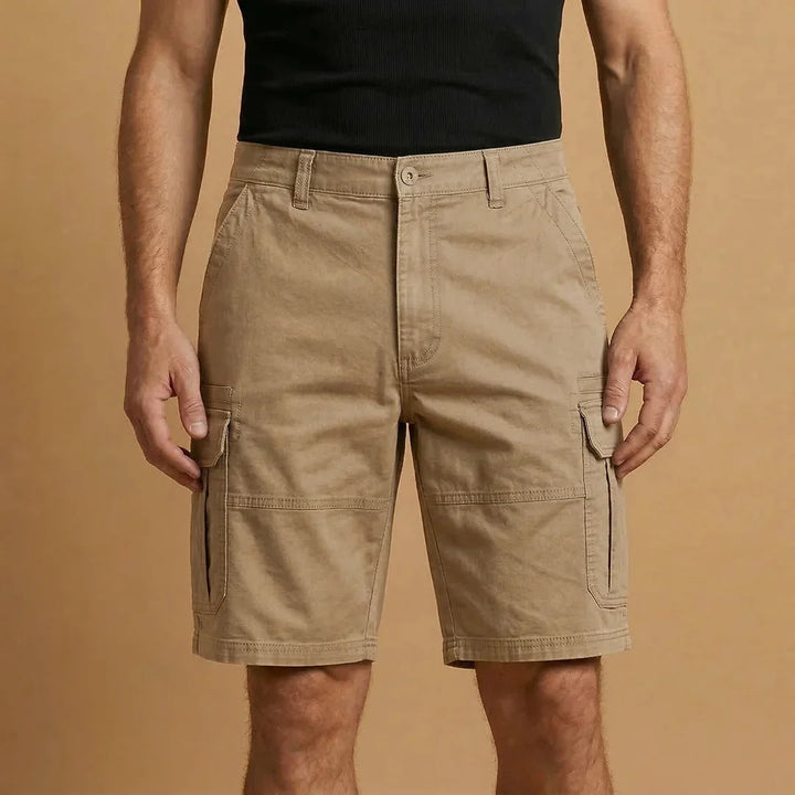 Brown Men's Cotton Cargo Shorts with Pockets — Archie Utility Flap Multi - Front