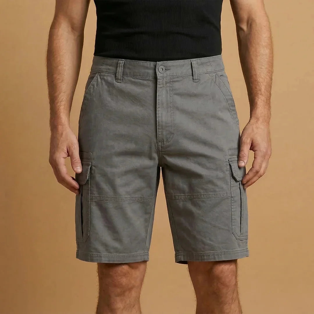 Gray Men's Cotton Cargo Shorts with Pockets — Archie Utility Flap Multi - Front