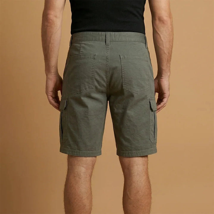 Green Men's Cotton Cargo Shorts with Pockets — Archie Utility Flap Multi - Back Full