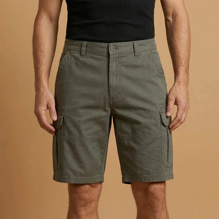 Green Men's Cotton Cargo Shorts with Pockets — Archie Utility Flap Multi - Front Detail
