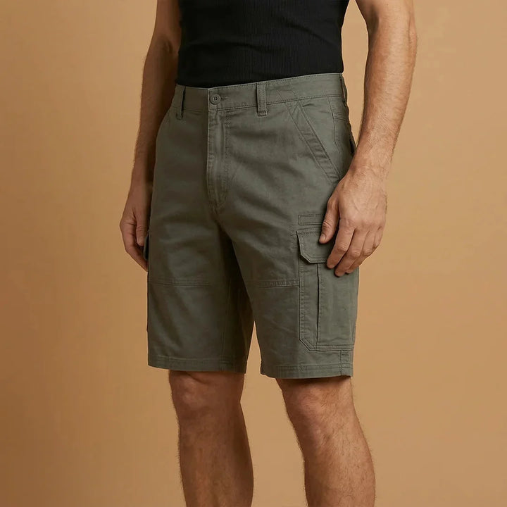 Green Men's Cotton Cargo Shorts with Pockets — Archie Utility Flap Multi - Side Detail